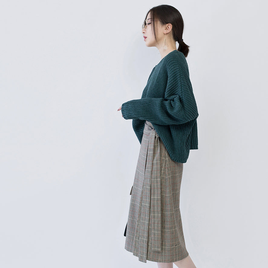 Green Knit Tops Oversized O Neck Baggy Knitted Tops Batwing Sleeve Winter Sweaters