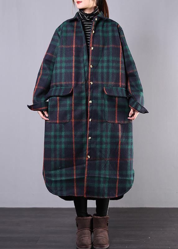 Green Plaid Wool Overcoat Clothing Winter Coat Lapel Pockets Coats