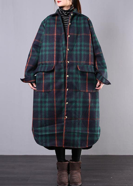 Green Plaid Wool Overcoat Clothing Winter Coat Lapel Pockets Coats