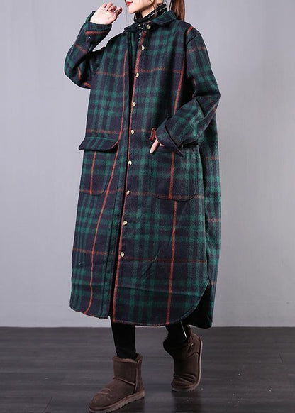 Green Plaid Wool Overcoat Clothing Winter Coat Lapel Pockets Coats