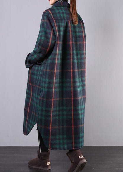 Green Plaid Wool Overcoat Clothing Winter Coat Lapel Pockets Coats
