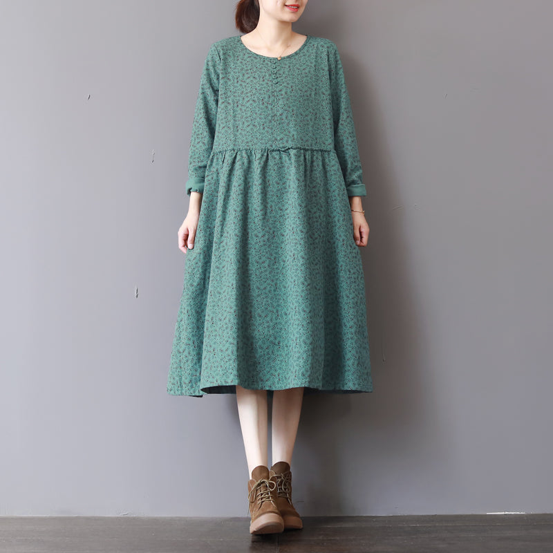 Green Prints Fall Dress Patchwork Fall Dresses New Long Sleeve Maxi Dresses