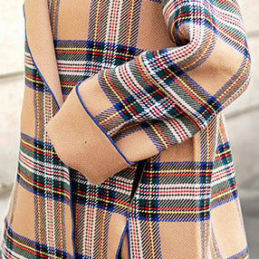 Khaki Plaid Coats Notched Winter Coat Fine Side Open Pockets Wool Jackets