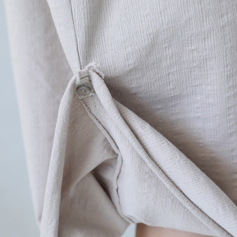 Khaki Cotton Dress Oversize Traveling Dress Boutique Short Sleeve O Neck Natural Cotton Dress