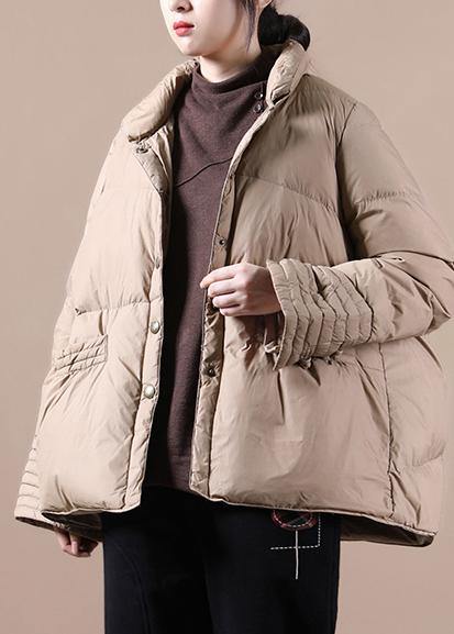 Khaki Down Coat Winter Stand Collar Chinese Button Overcoat