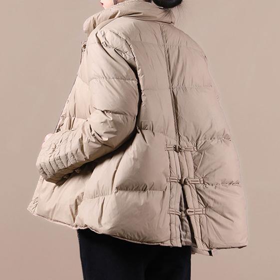 Khaki Down Coat Winter Stand Collar Chinese Button Overcoat