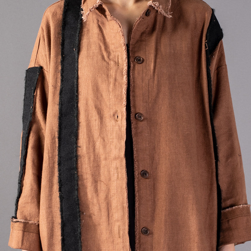 Khaki Long Coat Loose Fitting Patchwork Pockets Outwear New Turn-down Collar Long Coats