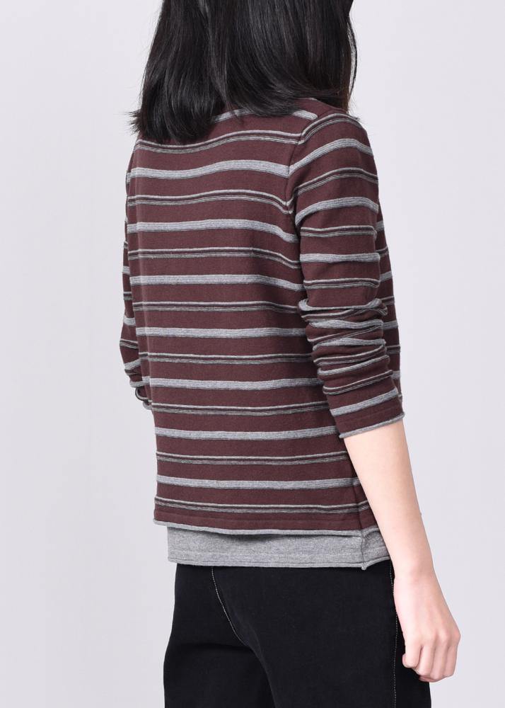 Khaki Striped Knitted Tops Oversized High Neck Knit Sweater Long Sleeve