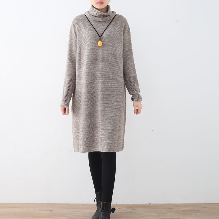 Khaki Sweater Dress Fall High Neck Fall Dresses Hollow Out Fall Dresses