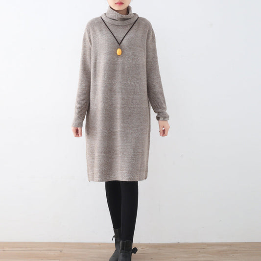 Khaki Sweater Dress Fall High Neck Fall Dresses Hollow Out Fall Dresses