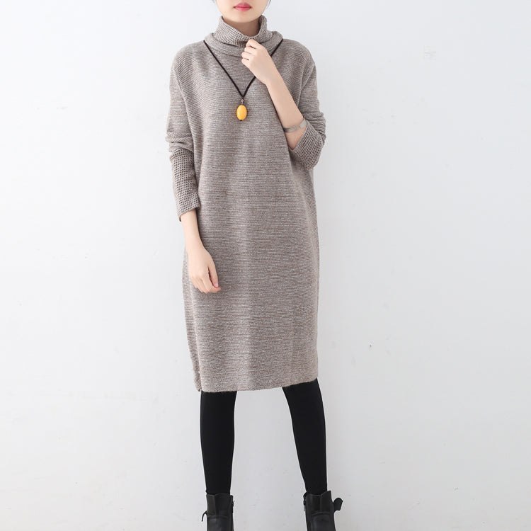 Khaki Sweater Dress Fall High Neck Fall Dresses Hollow Out Fall Dresses