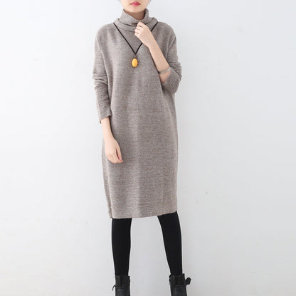 Khaki Sweater Dress Fall High Neck Fall Dresses Hollow Out Fall Dresses