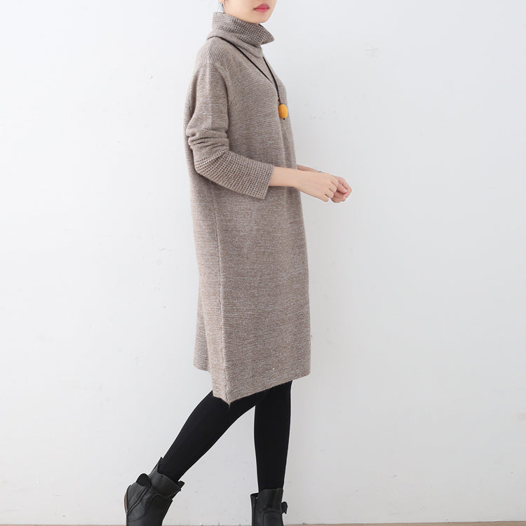 Khaki Sweater Dress Fall High Neck Fall Dresses Hollow Out Fall Dresses