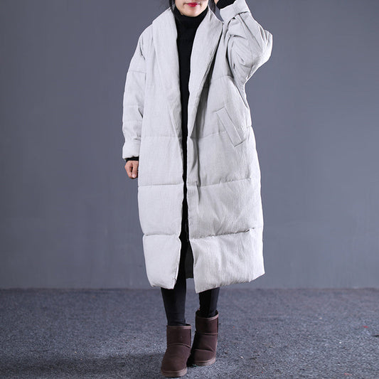 Light Gray Winter Turn-down Down Collar Cotton Overcoat Fine Pockets Overcoat