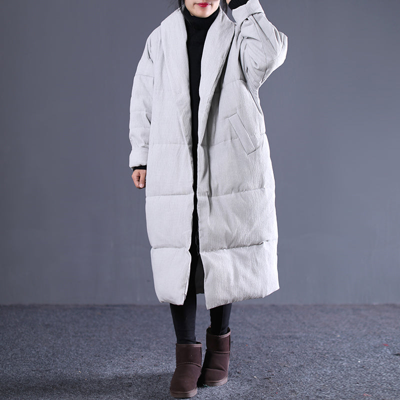 Light Gray Winter Turn-down Down Collar Cotton Overcoat Fine Pockets Overcoat
