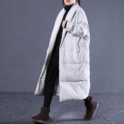 Light Gray Winter Turn-down Down Collar Cotton Overcoat Fine Pockets Overcoat