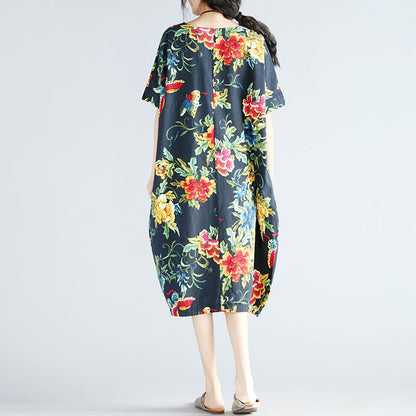 Navy Linen Shift Dresses Holiday Dresses New Short Sleeve Linen Dress