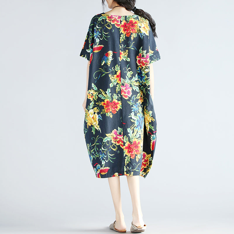 Navy Linen Shift Dresses Holiday Dresses New Short Sleeve Linen Dress