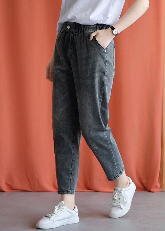 New Fall Black Gray Cotton Loose Pants Elastic Waist Jeans