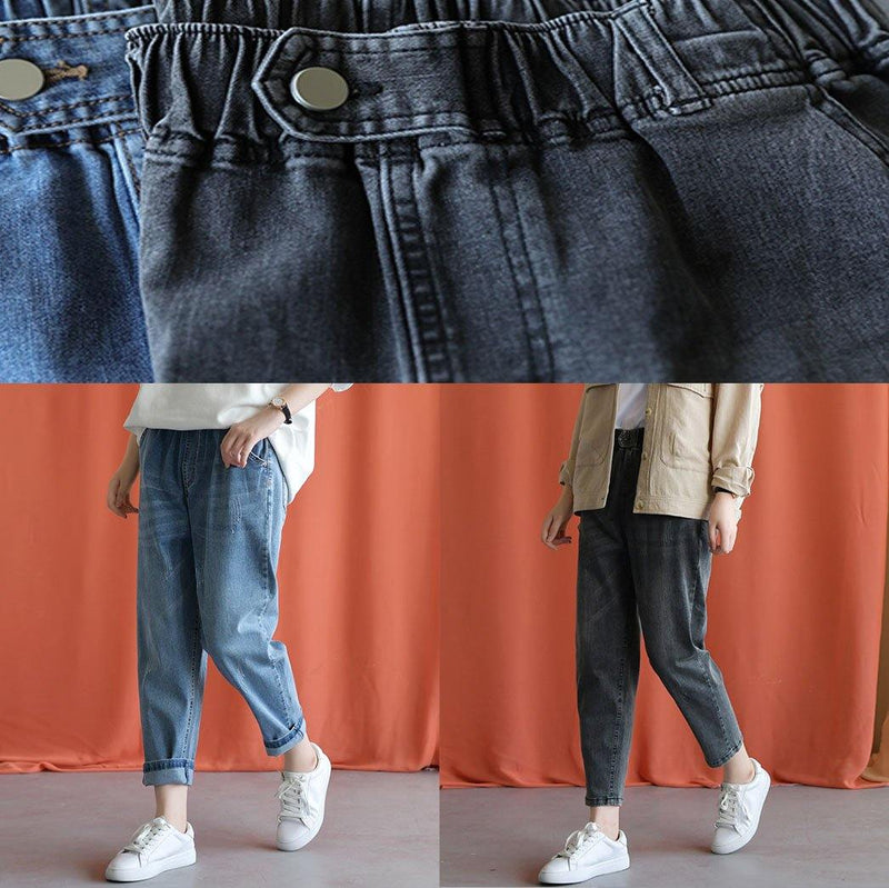 New Fall Black Gray Cotton Loose Pants Elastic Waist Jeans