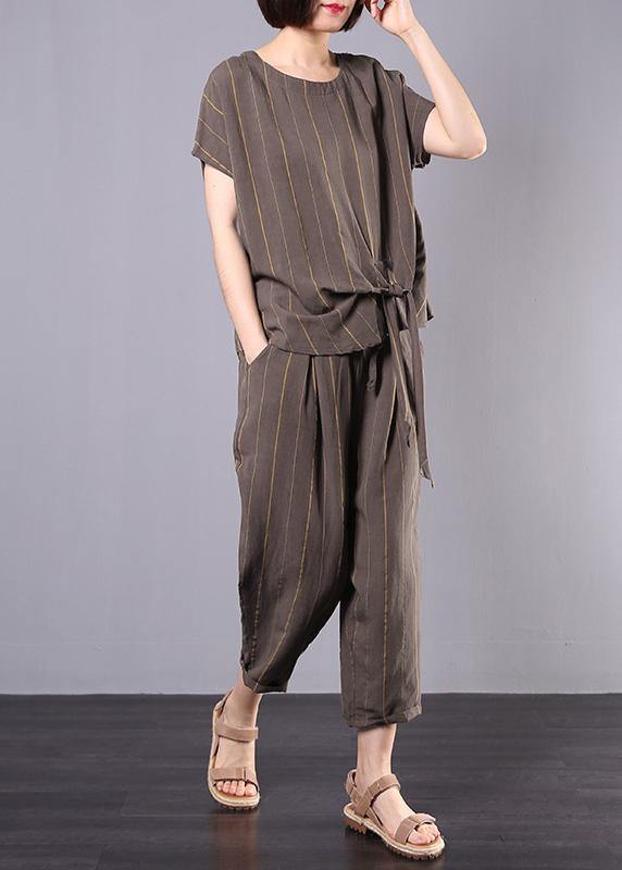 New Gray Cotton Linen Loose Clothes Short Sleeve Two Pieces