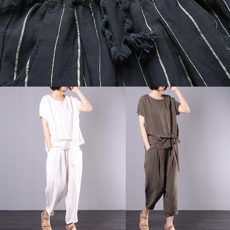 New Gray Cotton Linen Loose Clothes Short Sleeve Two Pieces