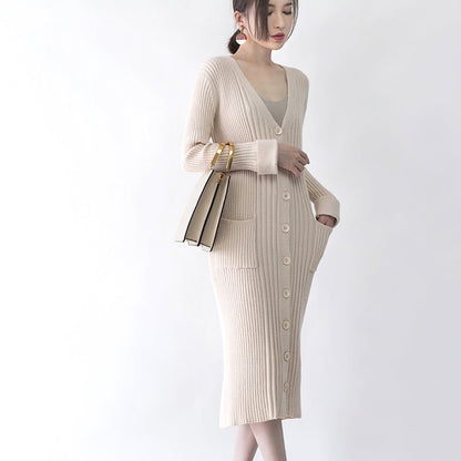 Nude Winter Coat V Neck Long Coat New Pockets Cardigan Coats