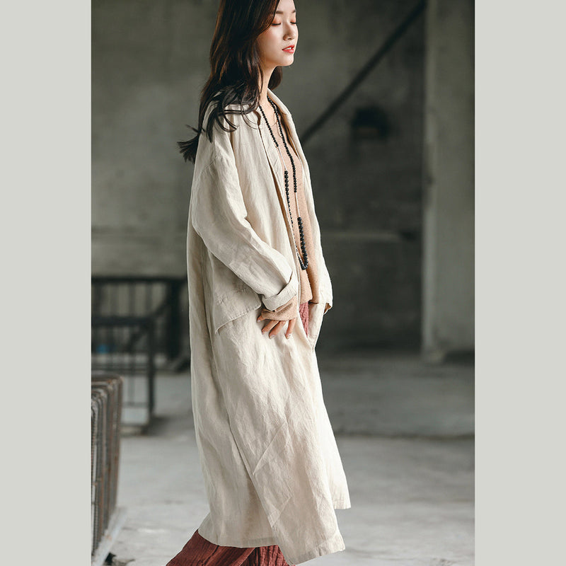 Nude Long Coat Oversize Notched Trench Coat Side Open Baggy Coat