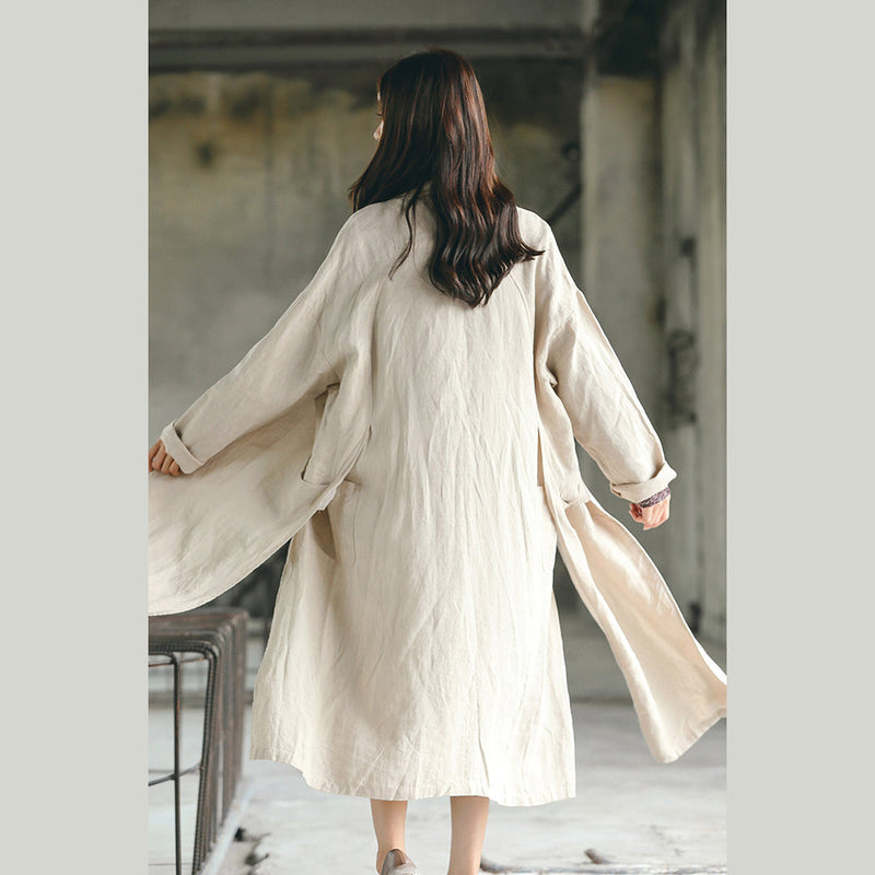 Nude Long Coat Oversize Notched Trench Coat Side Open Baggy Coat