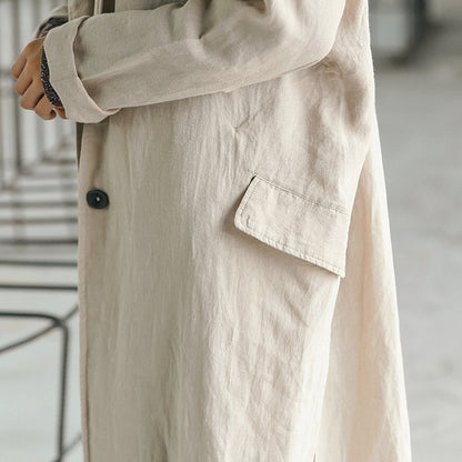 Nude Long Coat Oversize Notched Trench Coat Side Open Baggy Coat