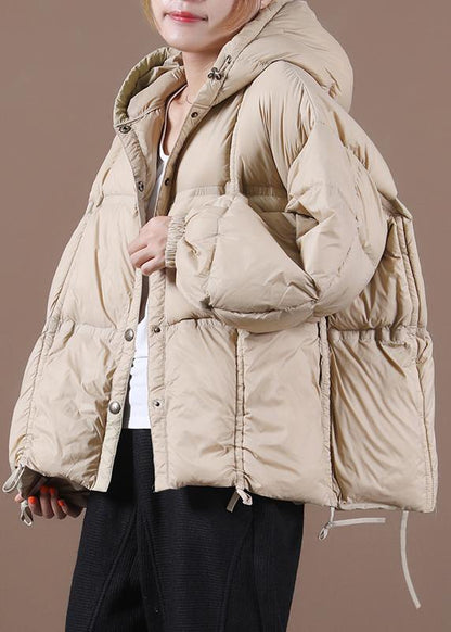 Nude Warm Winter Coat Loose Fitting Down Jacket Hooded Button Down Overcoat