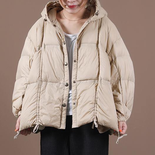 Nude Warm Winter Coat Loose Fitting Down Jacket Hooded Button Down Overcoat