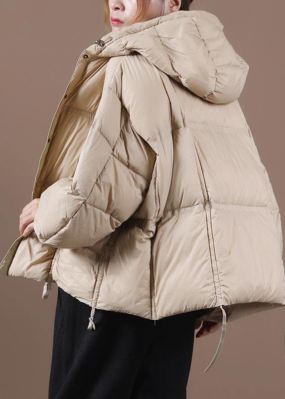 Nude Warm Winter Coat Loose Fitting Down Jacket Hooded Button Down Overcoat
