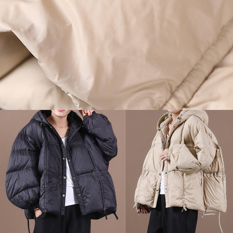 Nude Warm Winter Coat Loose Fitting Down Jacket Hooded Button Down Overcoat