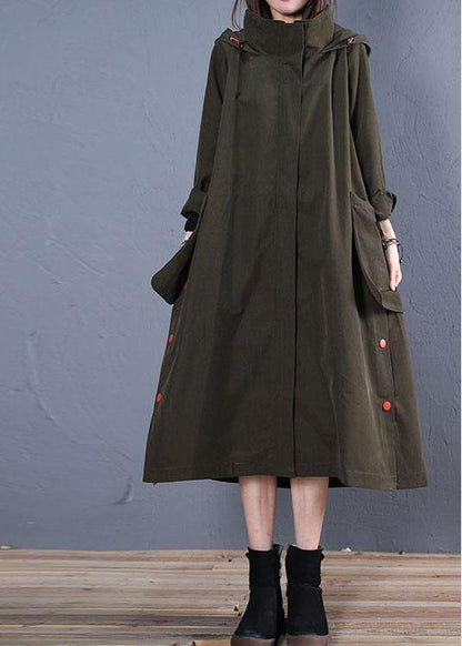 Oversize Coats Fall Green Side Open Hooded Coats