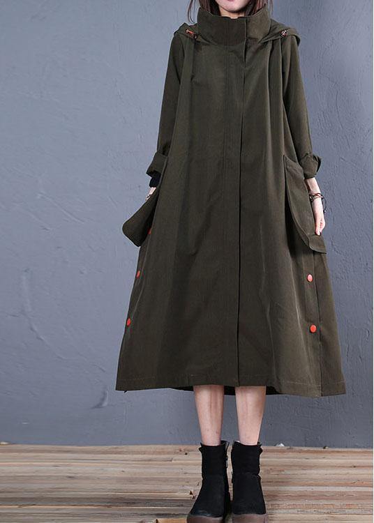 Oversize Coats Fall Green Side Open Hooded Coats