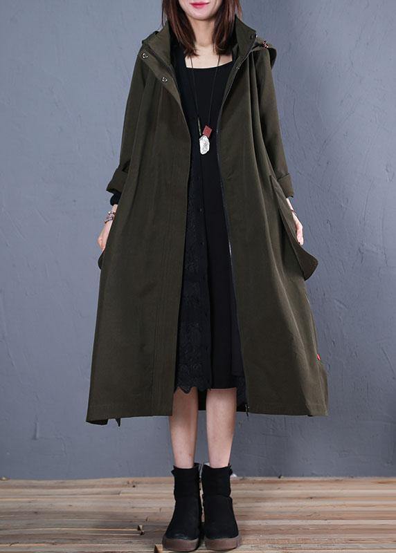 Oversize Coats Fall Green Side Open Hooded Coats