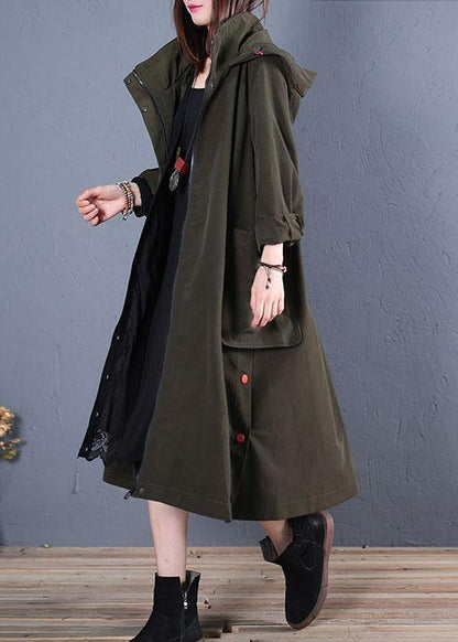 Oversize Coats Fall Green Side Open Hooded Coats