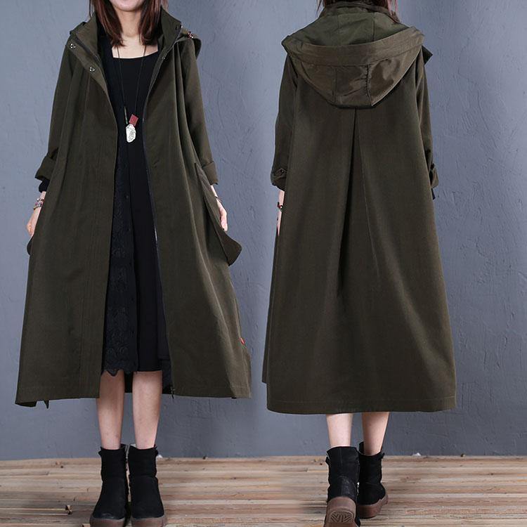 Oversize Coats Fall Green Side Open Hooded Coats