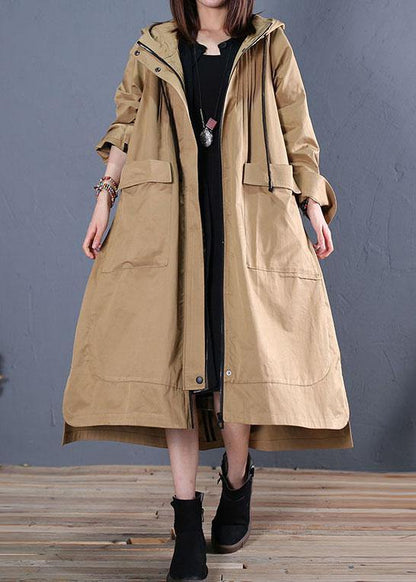 Oversize Long Winter Coat Fall Khaki Hooded Low High Design Jackets