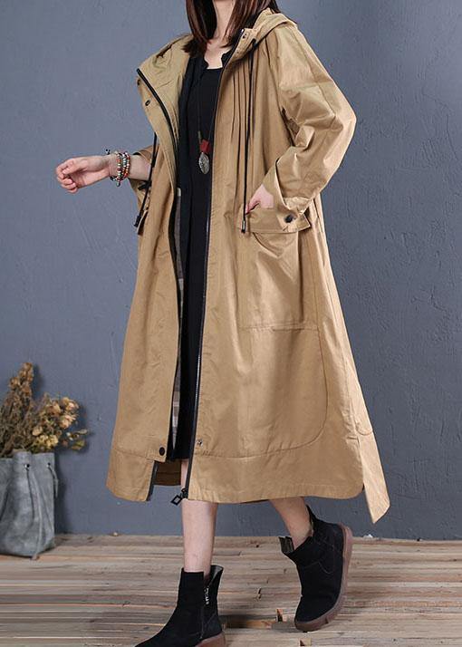 Oversize Long Winter Coat Fall Khaki Hooded Low High Design Jackets