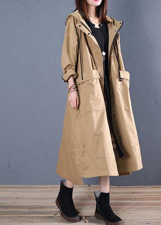 Oversize Long Winter Coat Fall Khaki Hooded Low High Design Jackets