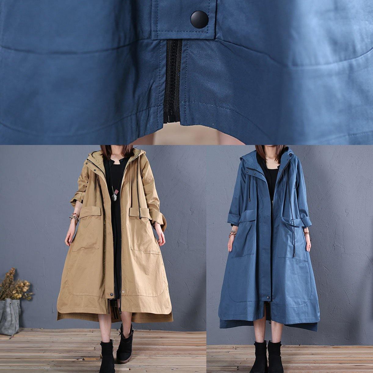 Oversize Long Winter Coat Fall Khaki Hooded Low High Design Jackets