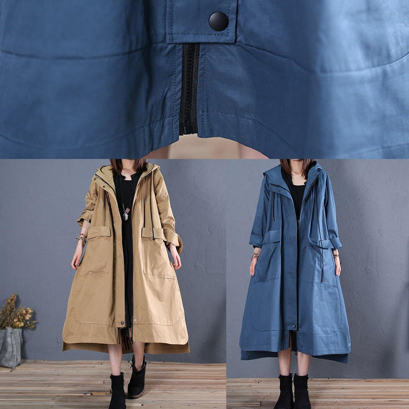 Oversize Long Winter Coat Fall Khaki Hooded Low High Design Jackets