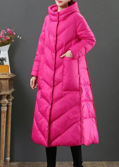 Oversize Trench Coat Winter Coat Rose Hooded Pockets Woolen Coat