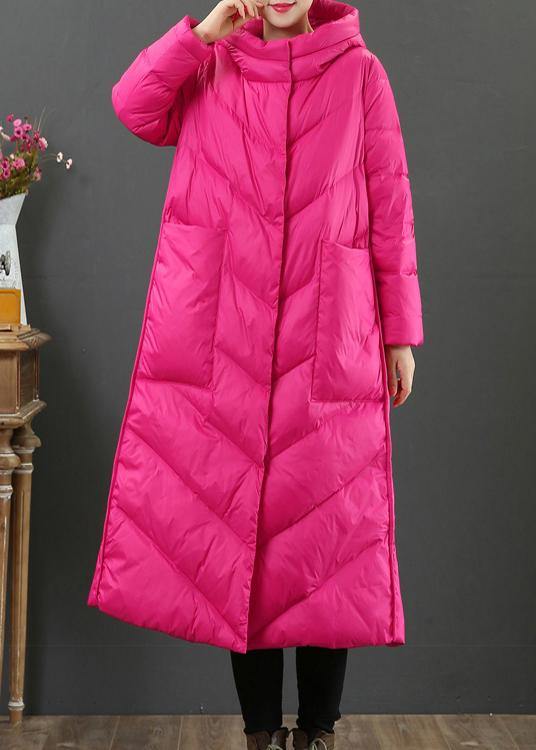 Oversize Trench Coat Winter Coat Rose Hooded Pockets Woolen Coat