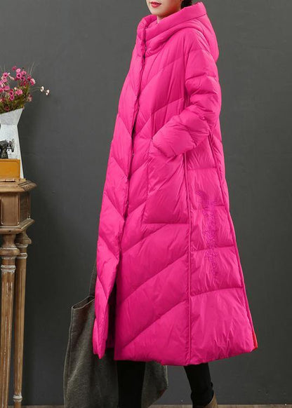 Oversize Trench Coat Winter Coat Rose Hooded Pockets Woolen Coat