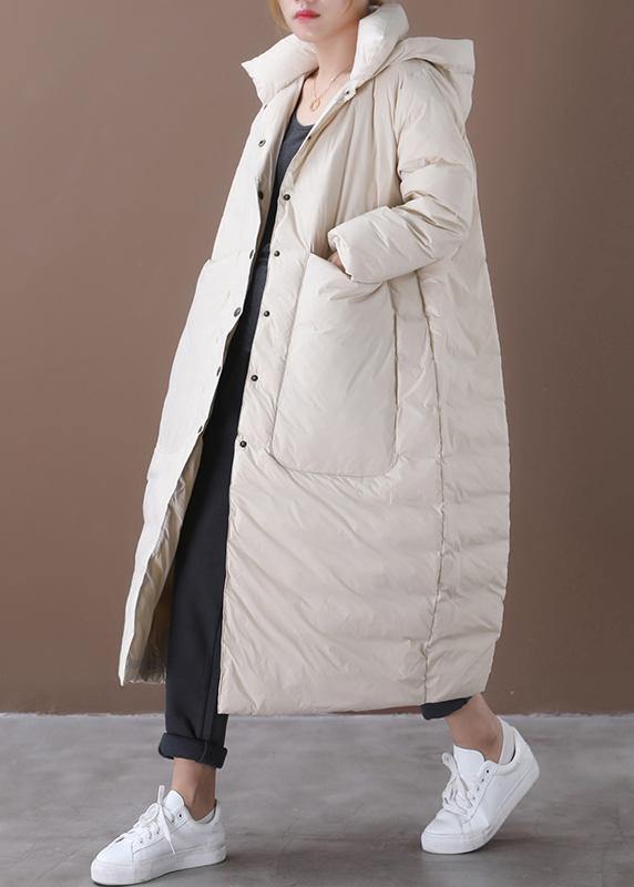 Oversize Winter Coats Beige Hooded Pockets Warm Winter Coat