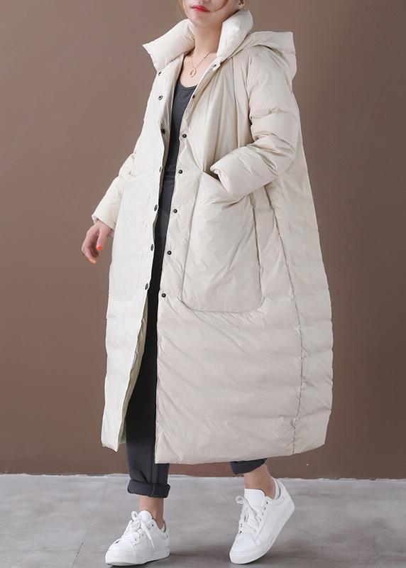 Oversize Winter Coats Beige Hooded Pockets Warm Winter Coat