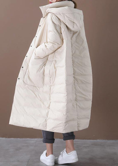 Oversize Winter Coats Beige Hooded Pockets Warm Winter Coat